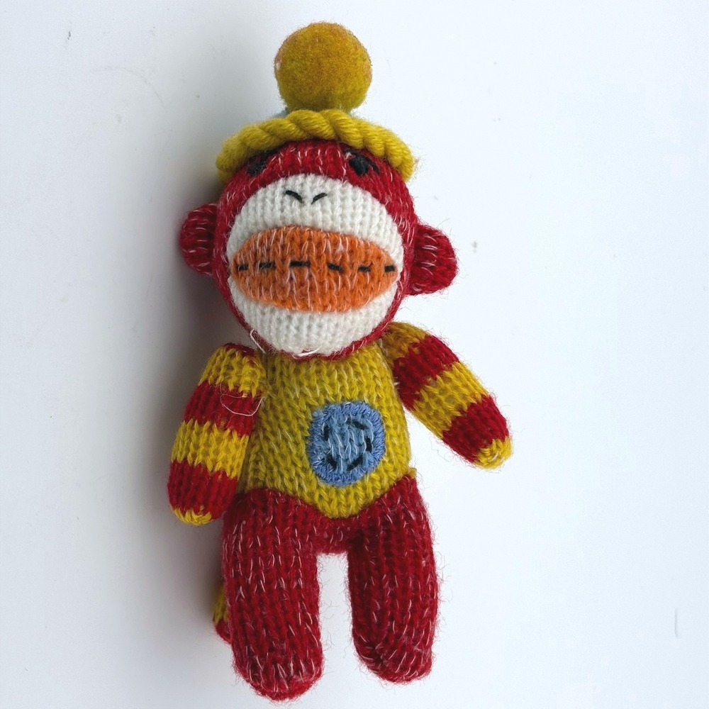 Season of Cannon Falls Handmade Knit Sock Monkey Plush Red Yellow Striped